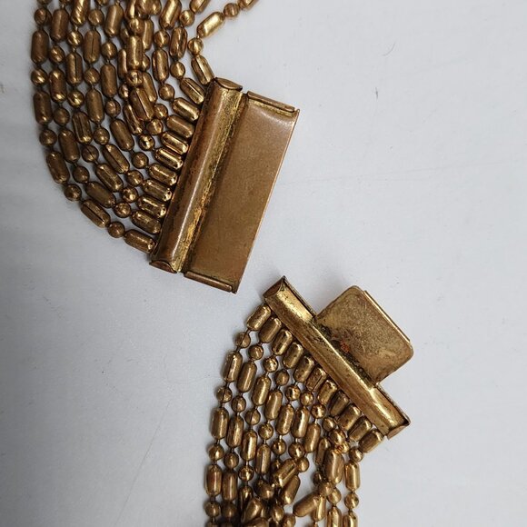 Vintage 1930’s Art Deco Brass Dangle Swag Wide Collar Multi Strand Necklace - Picture 7 of 8